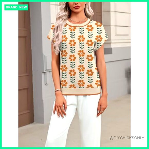 Summer Cap Sleeve Pullover Sweater, Viscose Crew Neck Blouse, Business Casual - Picture 4 of 7